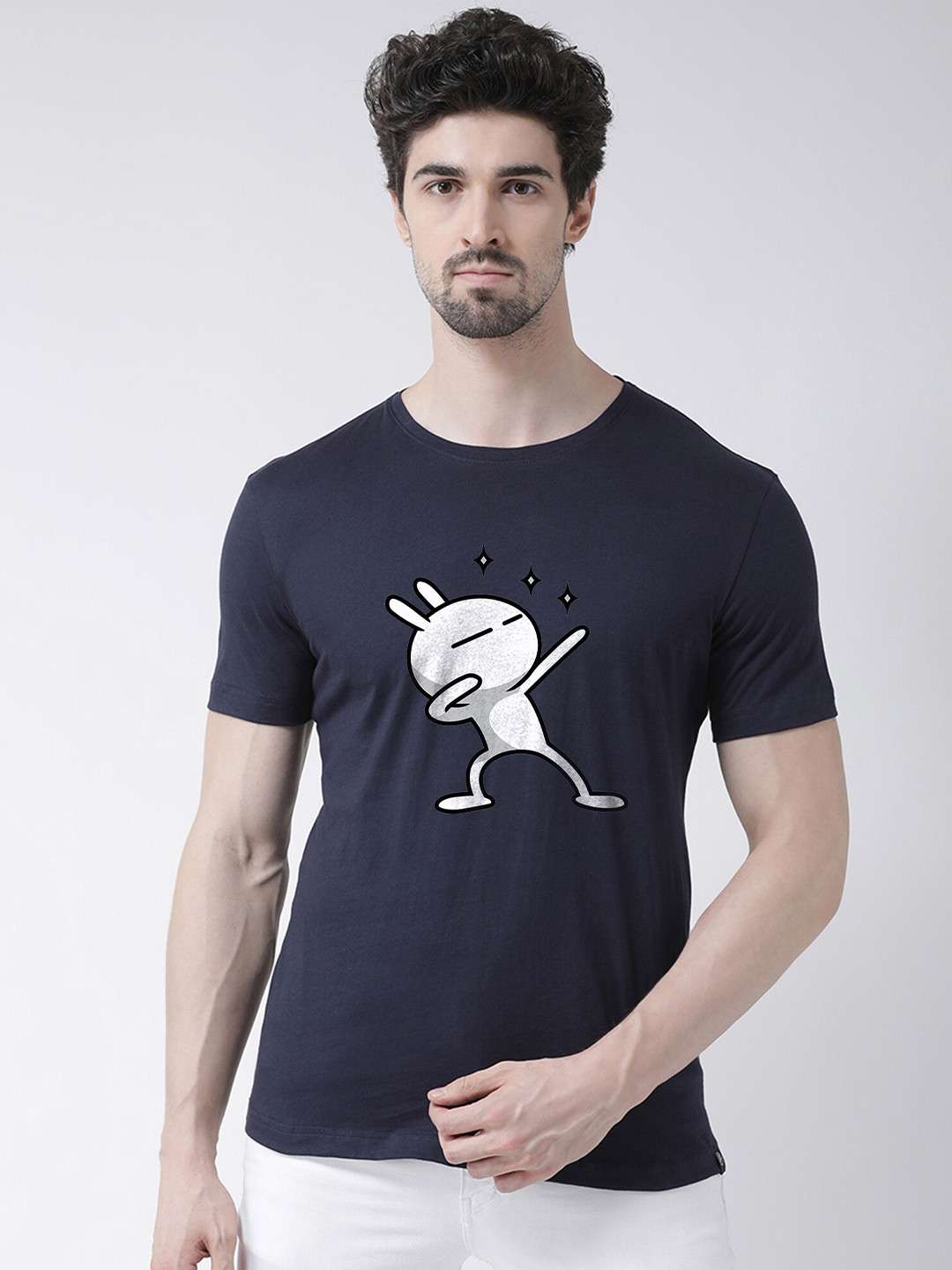 Friskers Men Navy Blue Printed Half Sleeve T-shirt