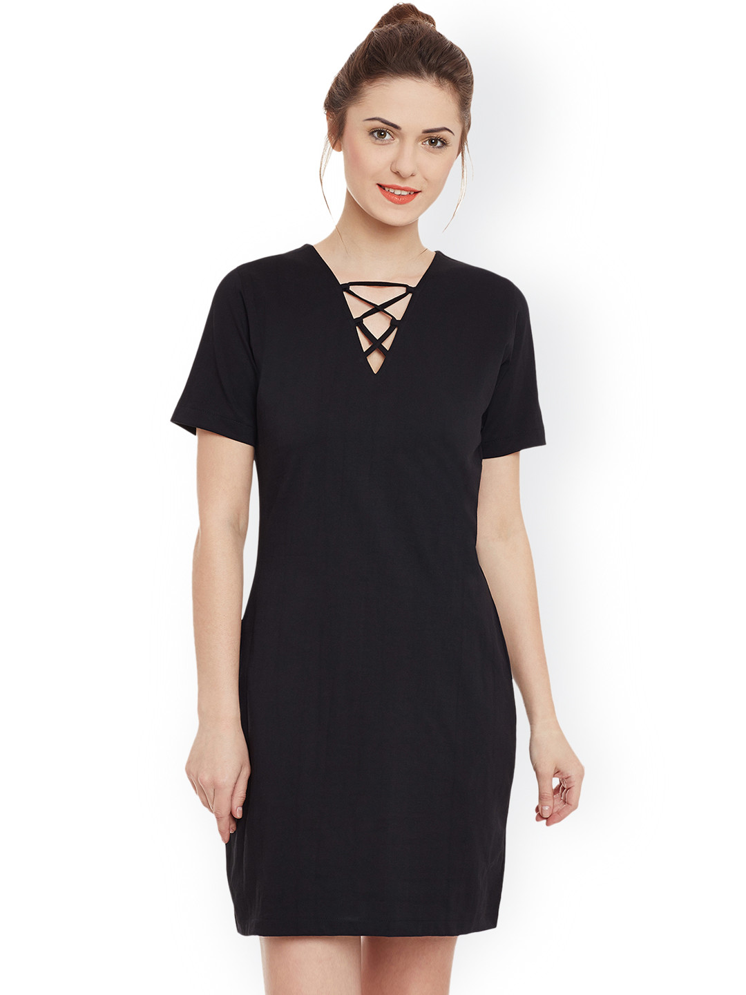 Miss Chase Women Black Knee Length Sheath Dress