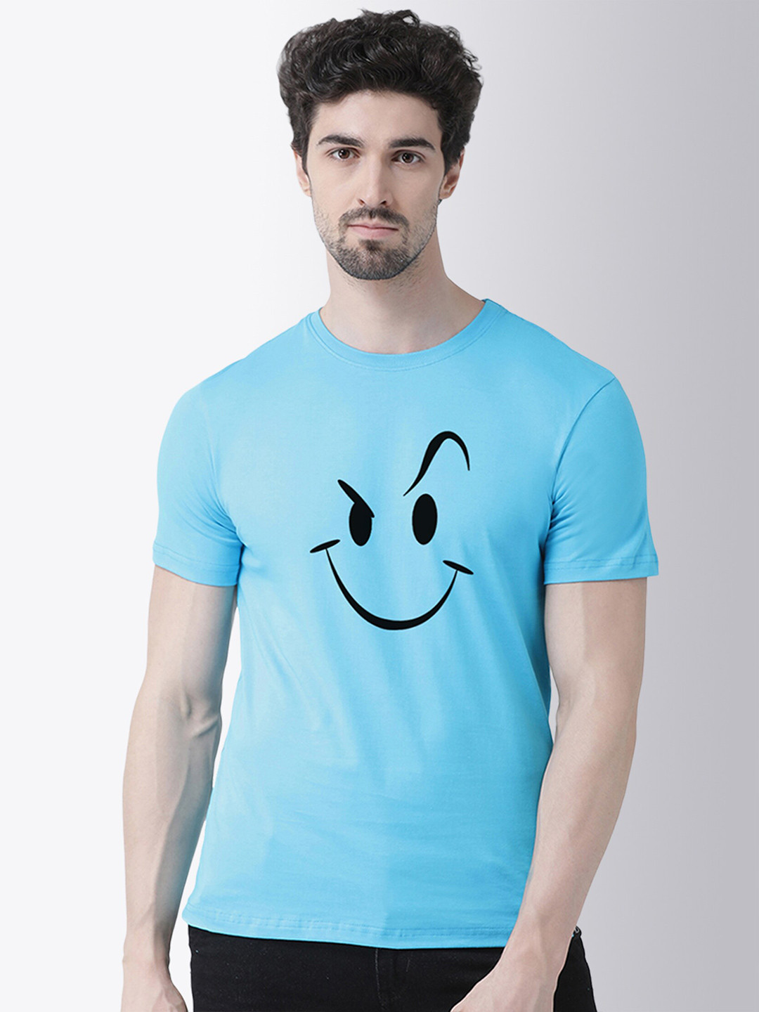 Friskers Men Blue Printed Raw Edge Graphic printed T-shirt