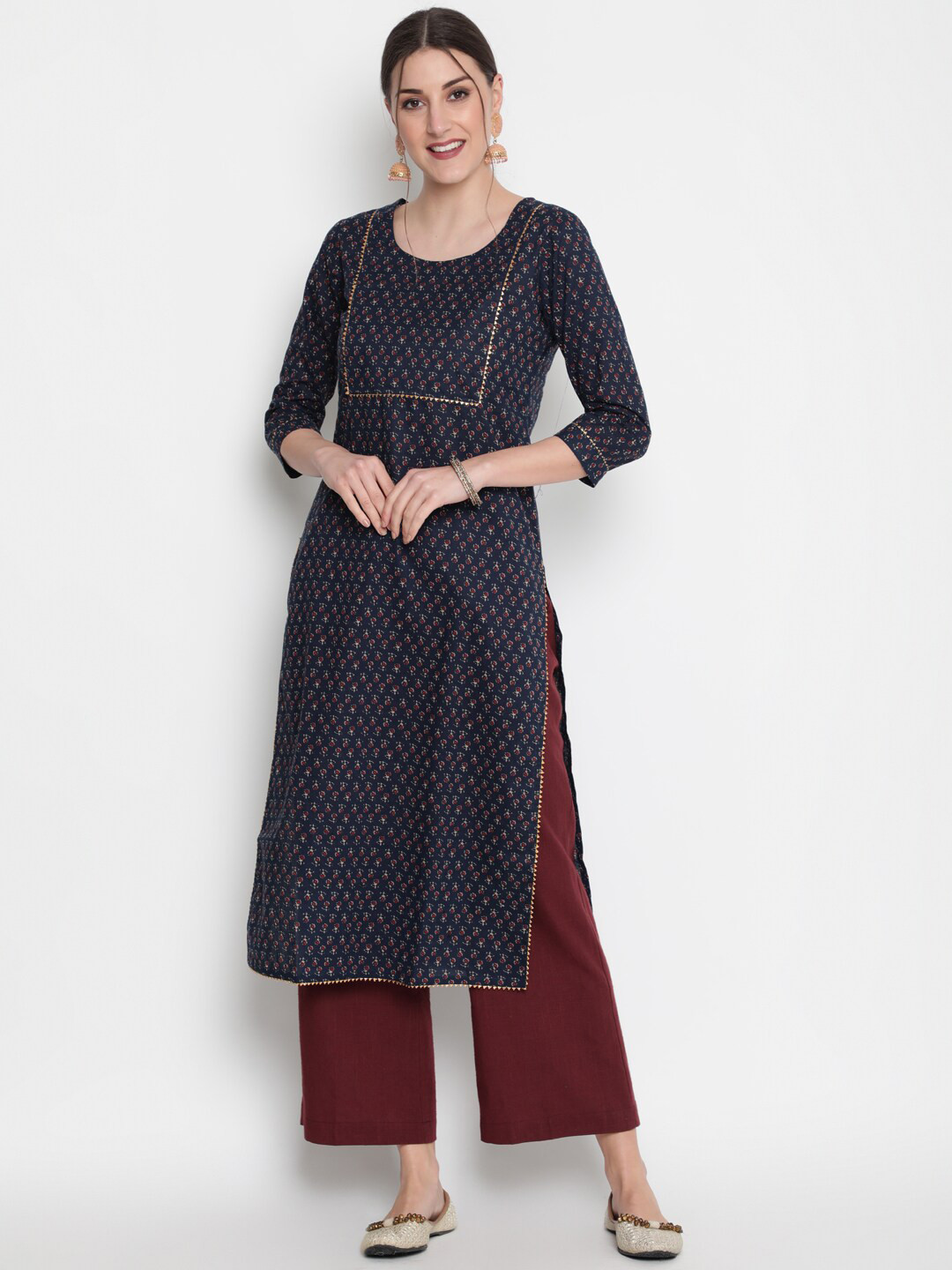 GLAM ROOTS Women Blue Regular Sleeves Gotta Patti Kurta