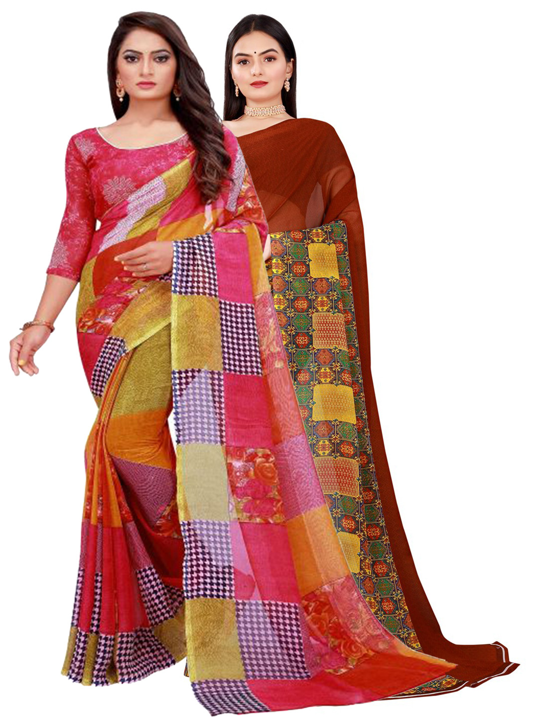 Florence Red & Rust Set of 2 Pure Georgette Saree