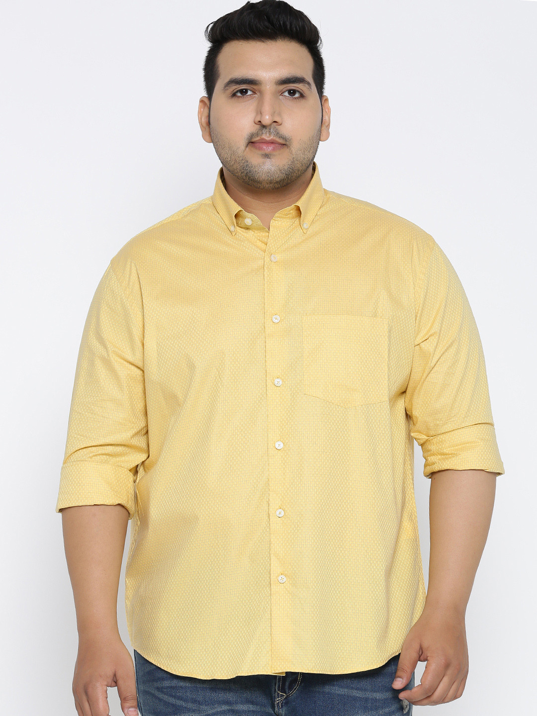 ColorPlus Men Yellow Tailored Fit Checked Casual Shirt