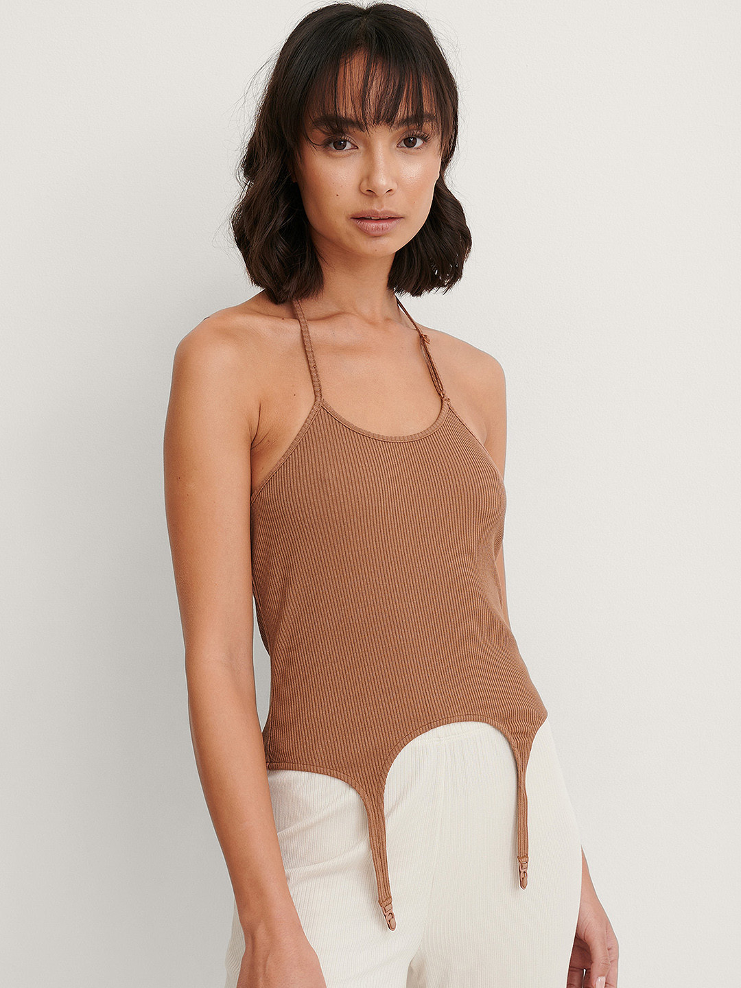 NA-KD Brown Solid Tank Top