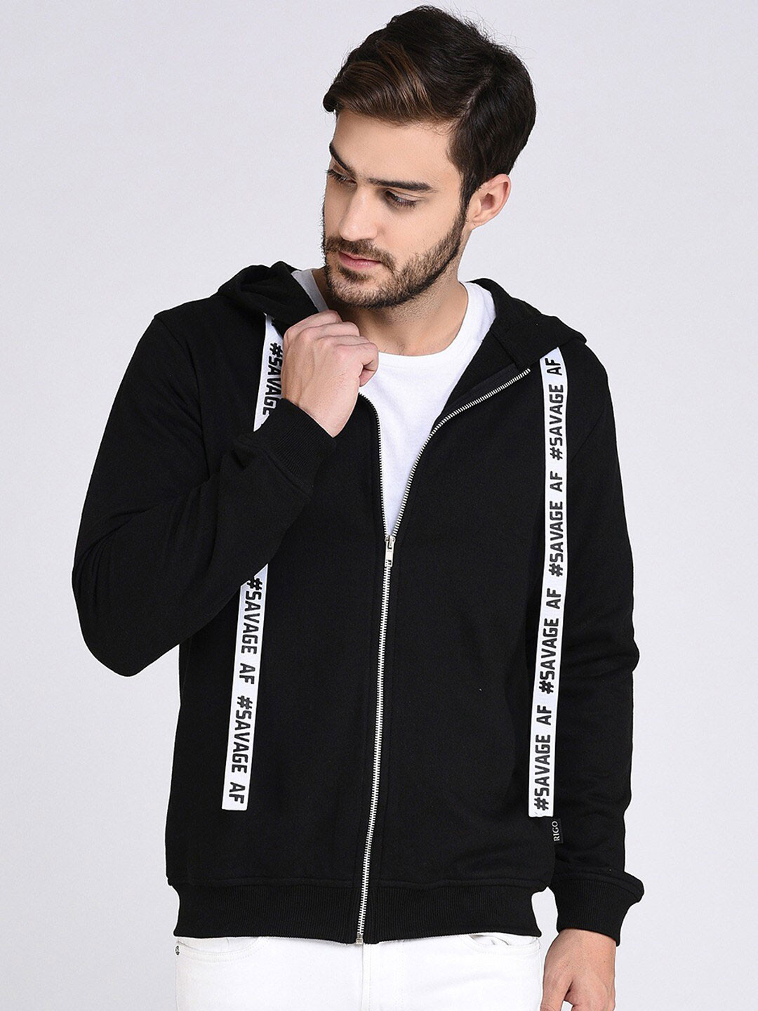 Rigo Men Printed Fleece Pullover Casual Hooded Sweatshirt