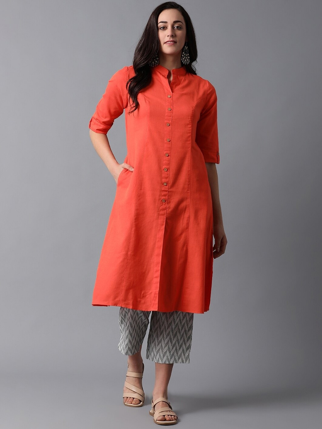 Indian Dobby Women Coral Kurta