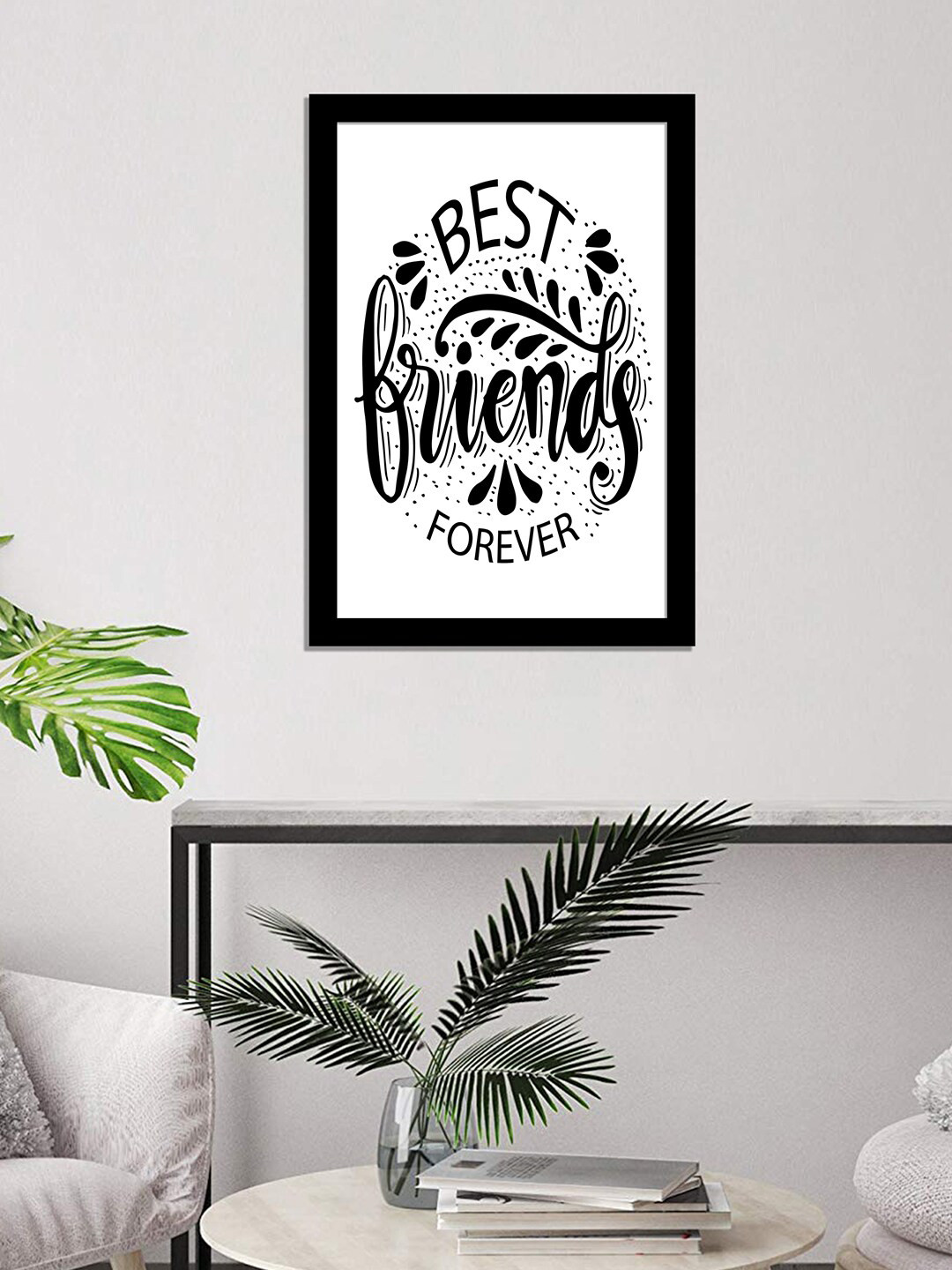 WENS Black & White Friends Forever Quotes Printed Framed Wall Art