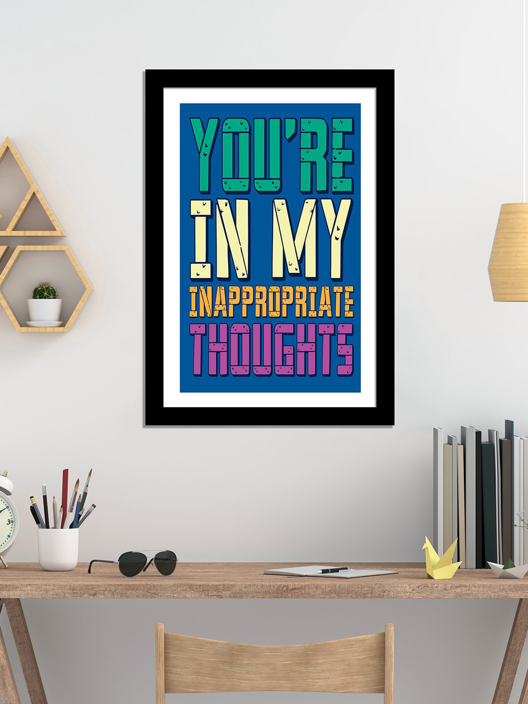 WENS Black and Blue Laminated Inspirational Quotes Printed Framed Wall Art