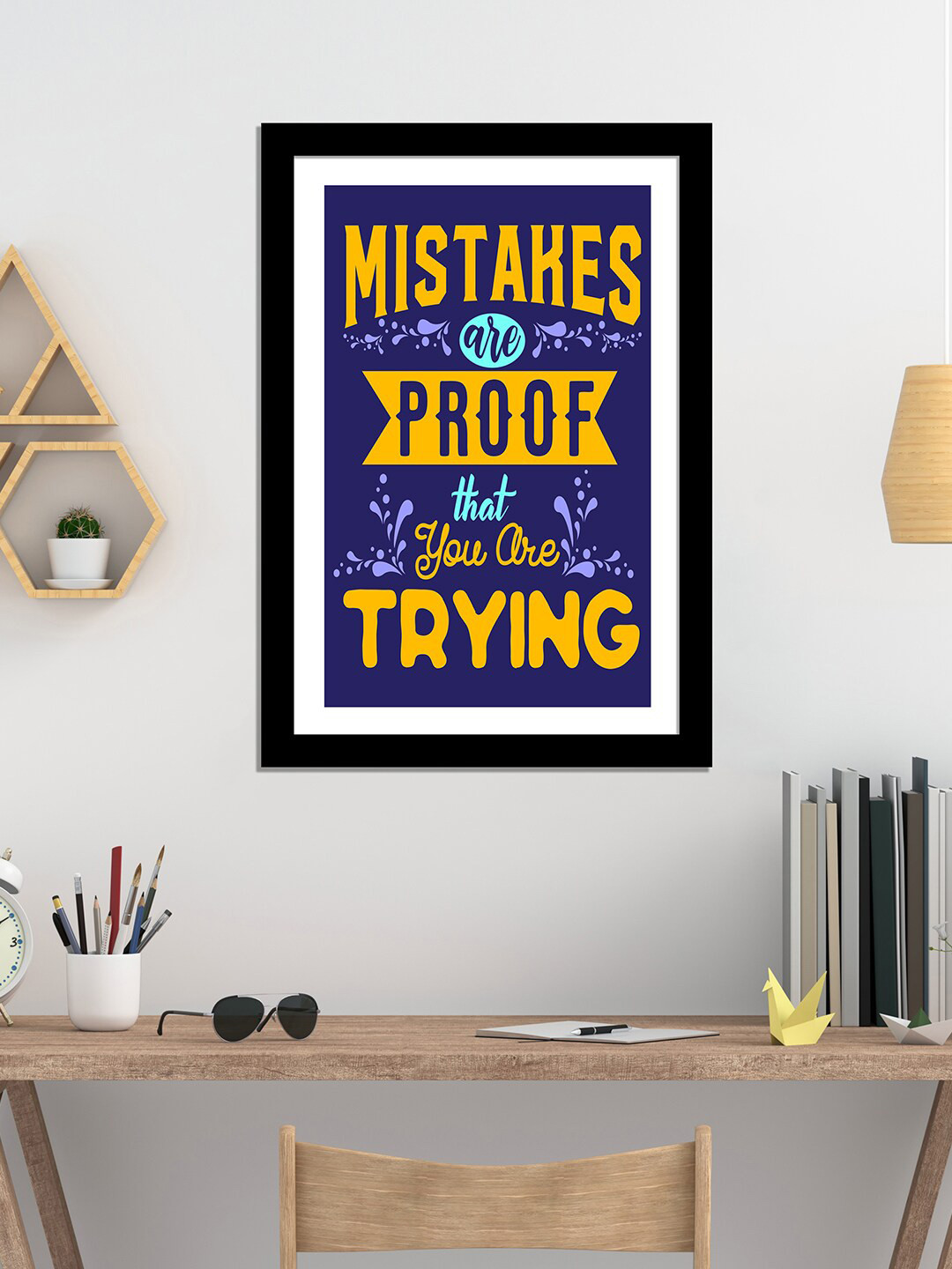 WENS Black & Blue Laminated Inspirational Quotes Printed Framed Wall Art