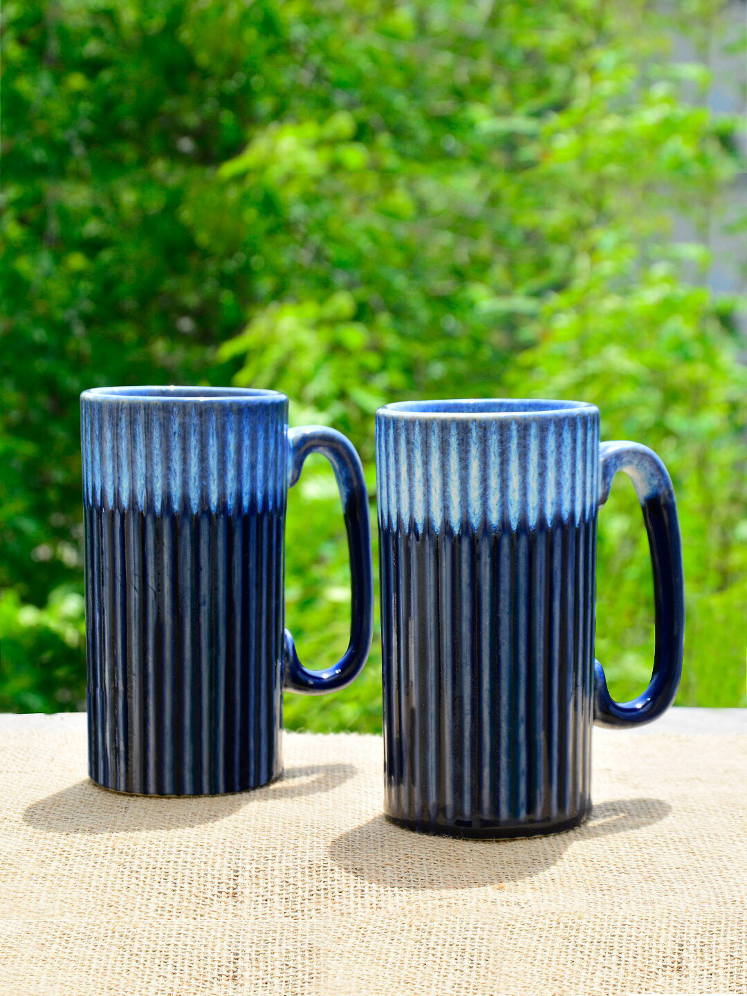 StyleMyWay Blue Textured Ceramic Microwave Safe 2 Piece Mugs-550ml