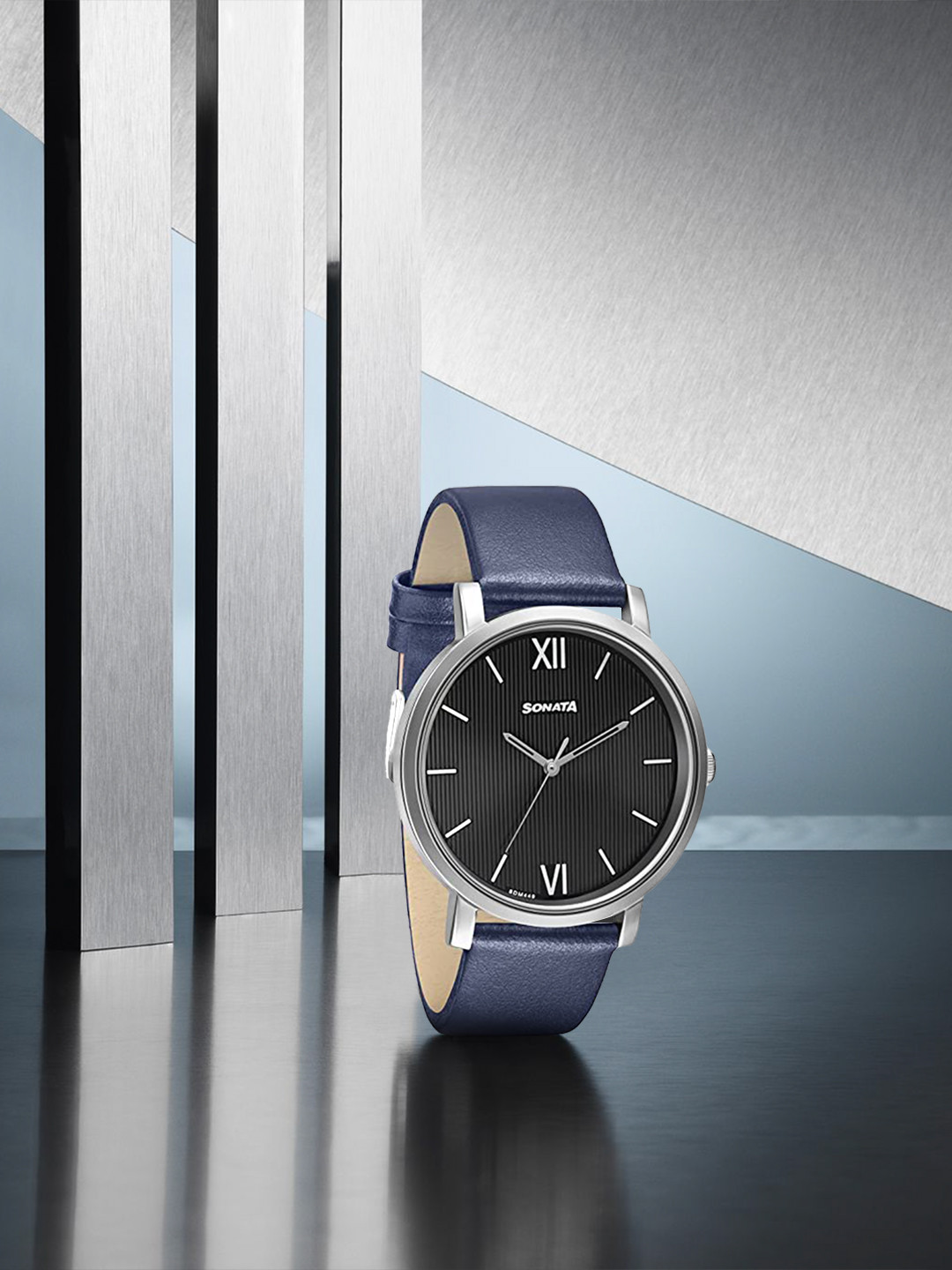 Sonata Men Black Dial & Blue Leather Straps Analogue Watch 7142SL06