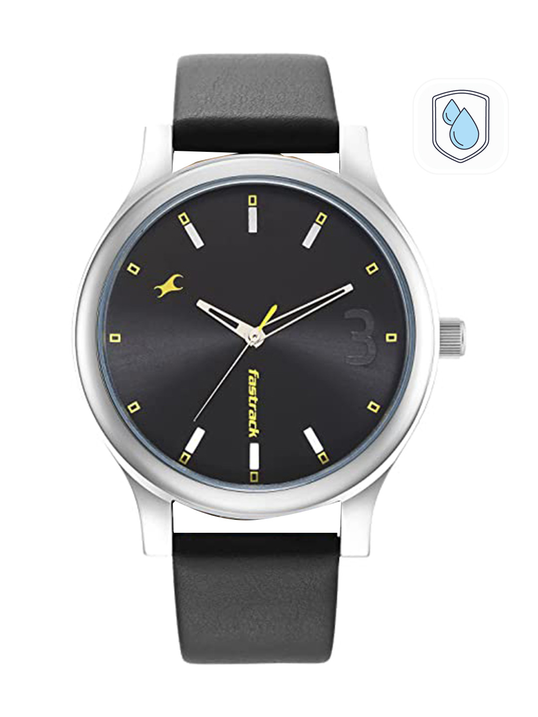 Fastrack Men Black Brass Dial & Leather Straps Analogue Watch 38069SL03
