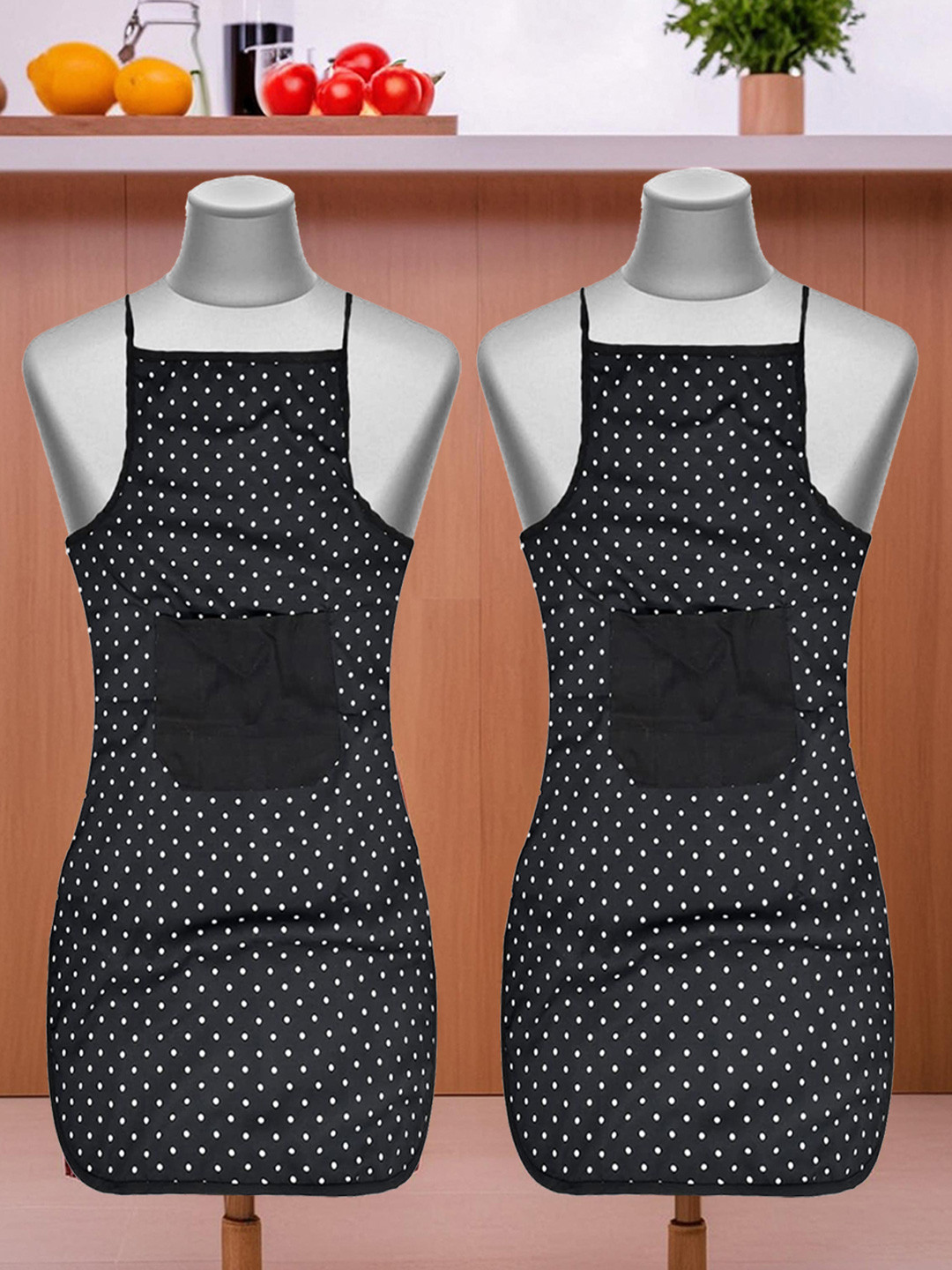 Kuber Industries Pack of 2 Black Printed Cotton Aprons