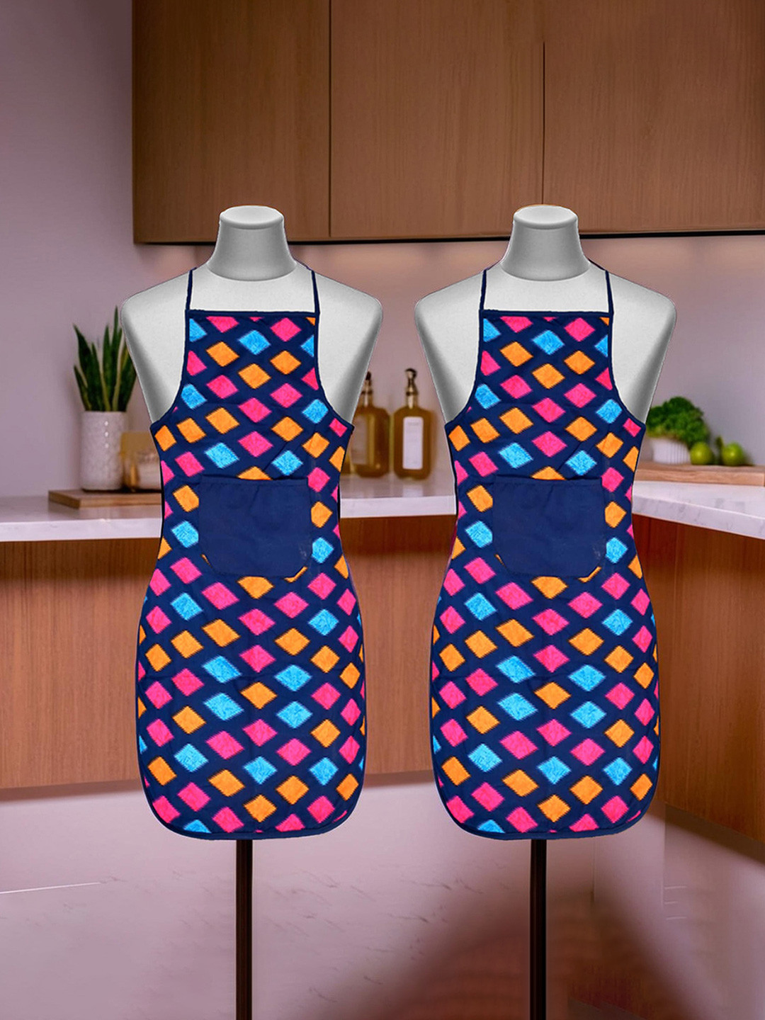Kuber Industries Set Of 2 Blue Printed Kitchen Aprons