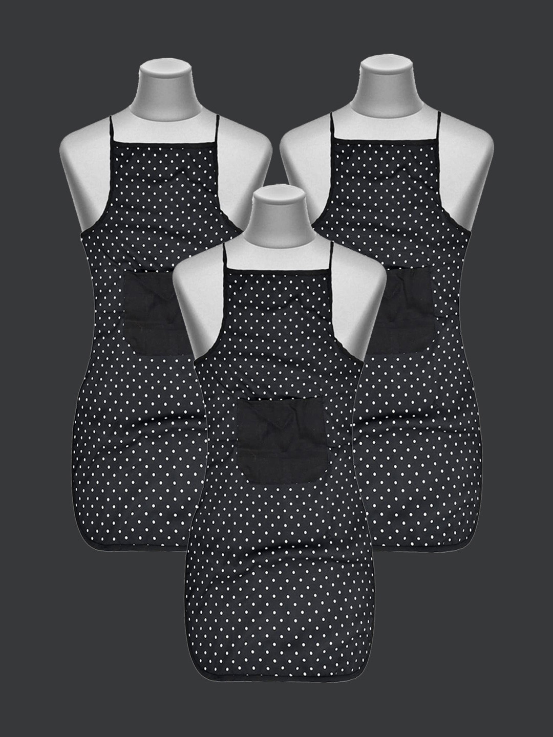 Kuber Industries Set Of 3 Black Printed Waterproof Kitchen Aprons