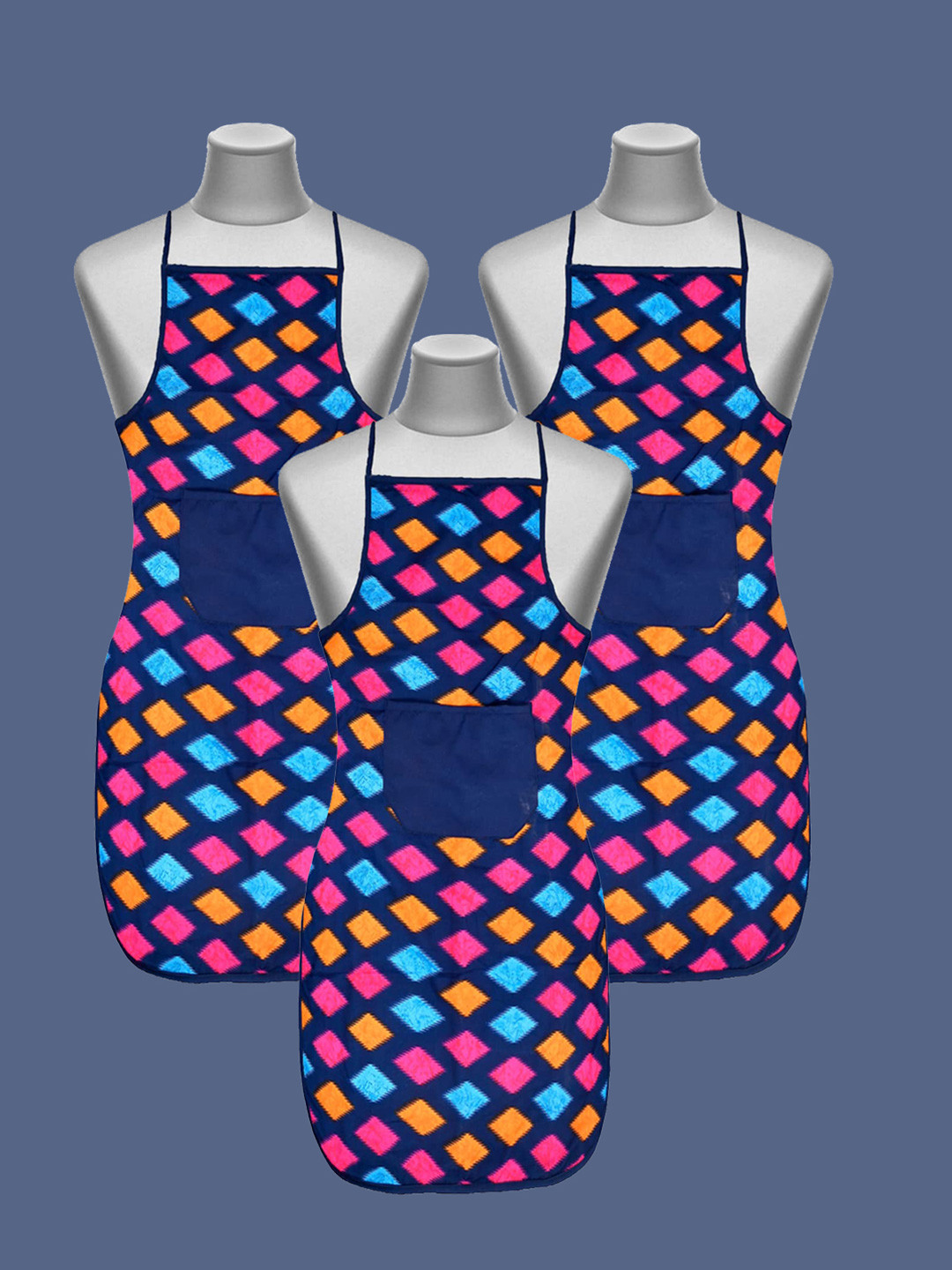 Kuber Industries Set Of 3 Blue Printed Cotton Aprons