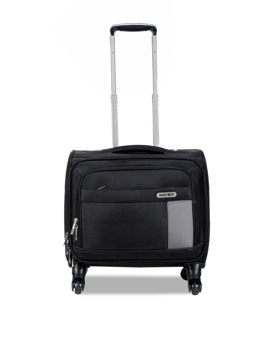 NOVEX Black Solid Overnighter Soft-Sided Trolley Suitcase