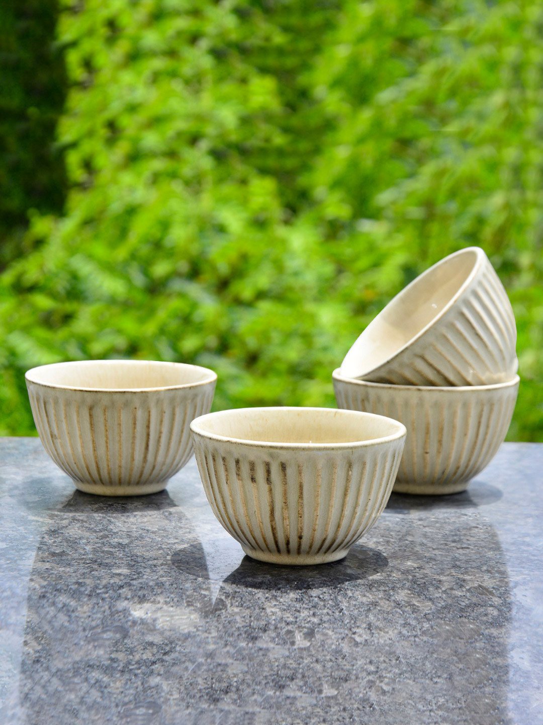 StyleMyWay Beige Textured Dishwasher & Microwave Safe Ceramic Glossy Bowls 150ml each