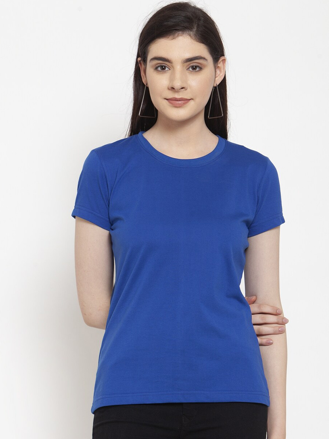 Friskers Women Blue Solid Half sleeve T-shirt