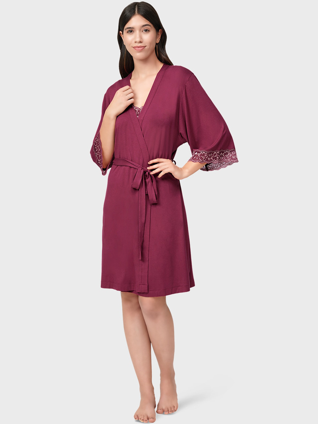 Amante Women Maroon Sleep Robe