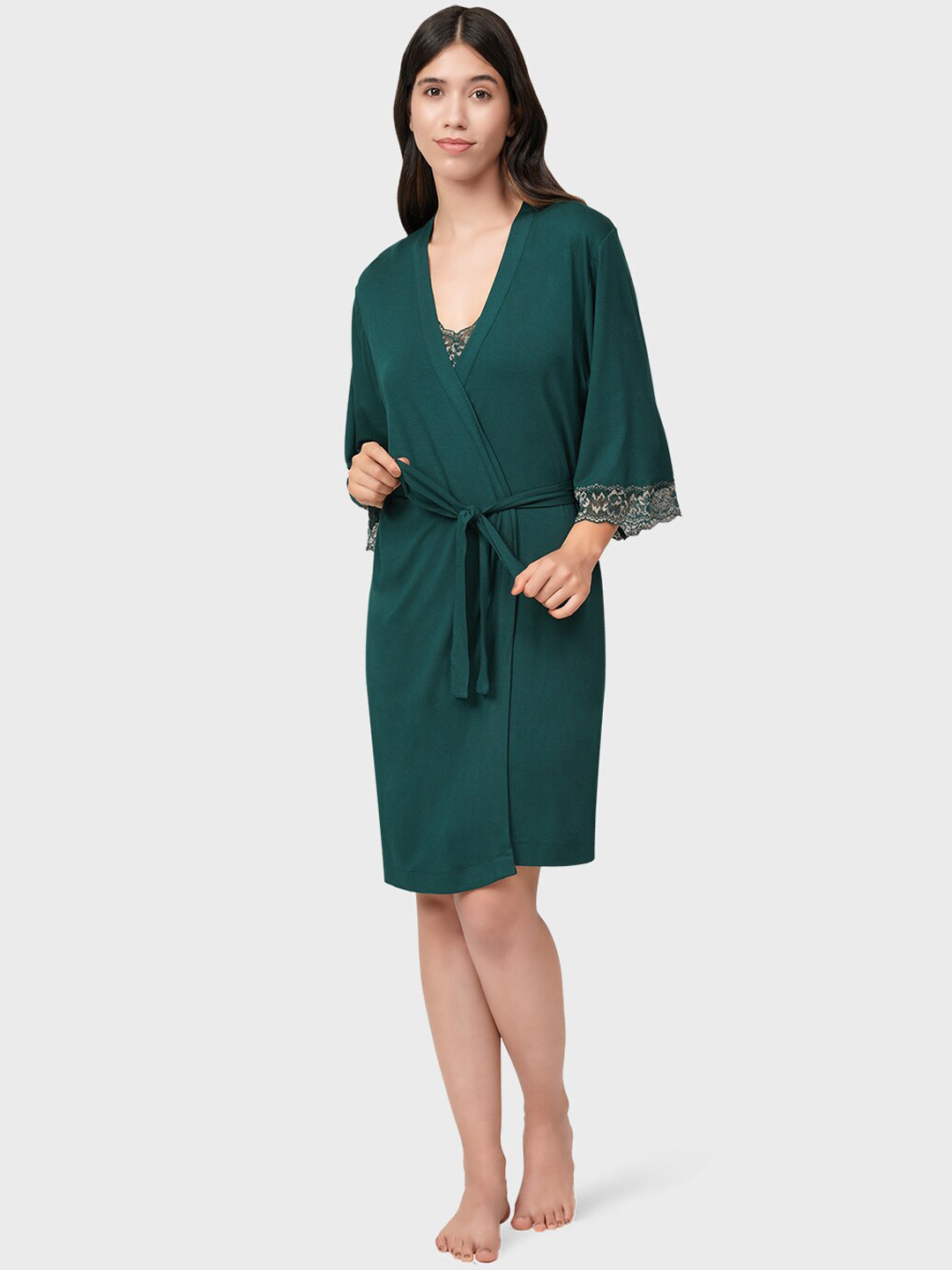 Amante Women Green Solid Sleep Robe