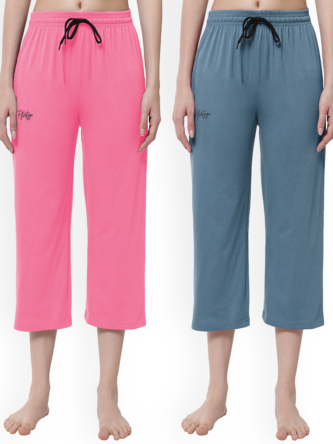 FFLIRTYGO Women Pack Of 2 Solid Lounge Capris