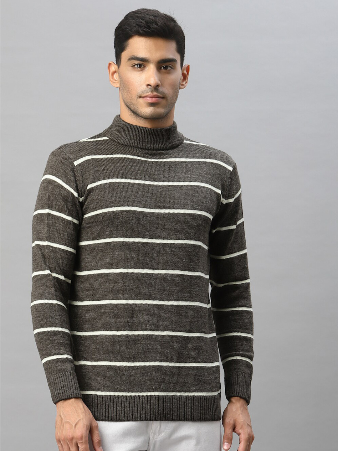 Style Quotient Men Brown & White Striped Long sleeve Pullover