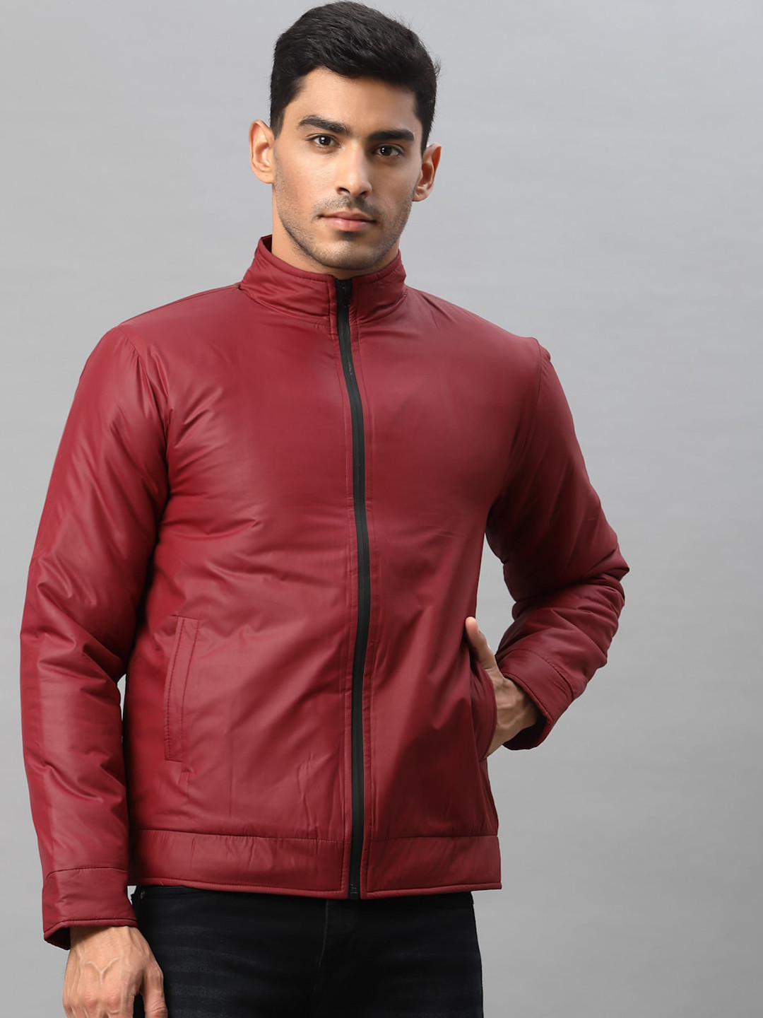 Style Quotient Men Maroon Biker Jacket