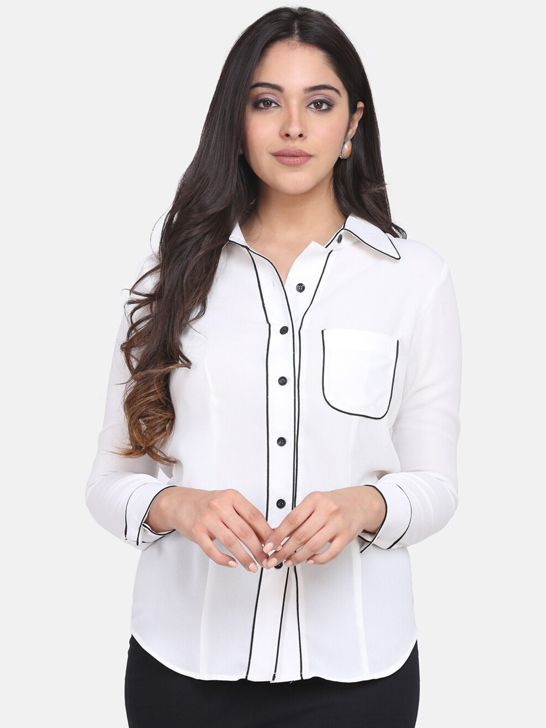 PowerSutra Women White Formal  Collared Shirt