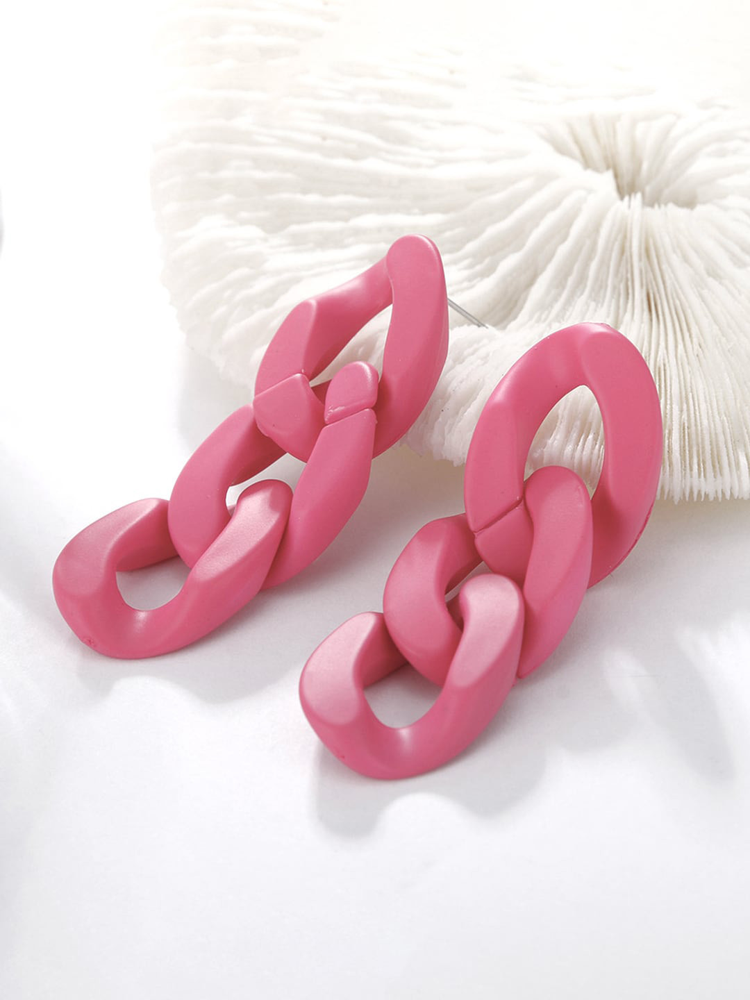 Unwind by Yellow Chimes Pink Contemporary Chain Design Drop Earrings