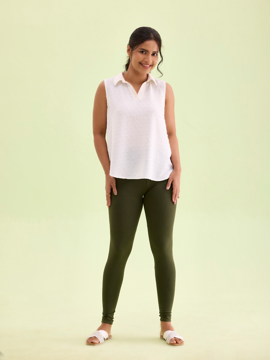 Go Colors Plus Women Olive-Green Solid Ankle-Length Leggings