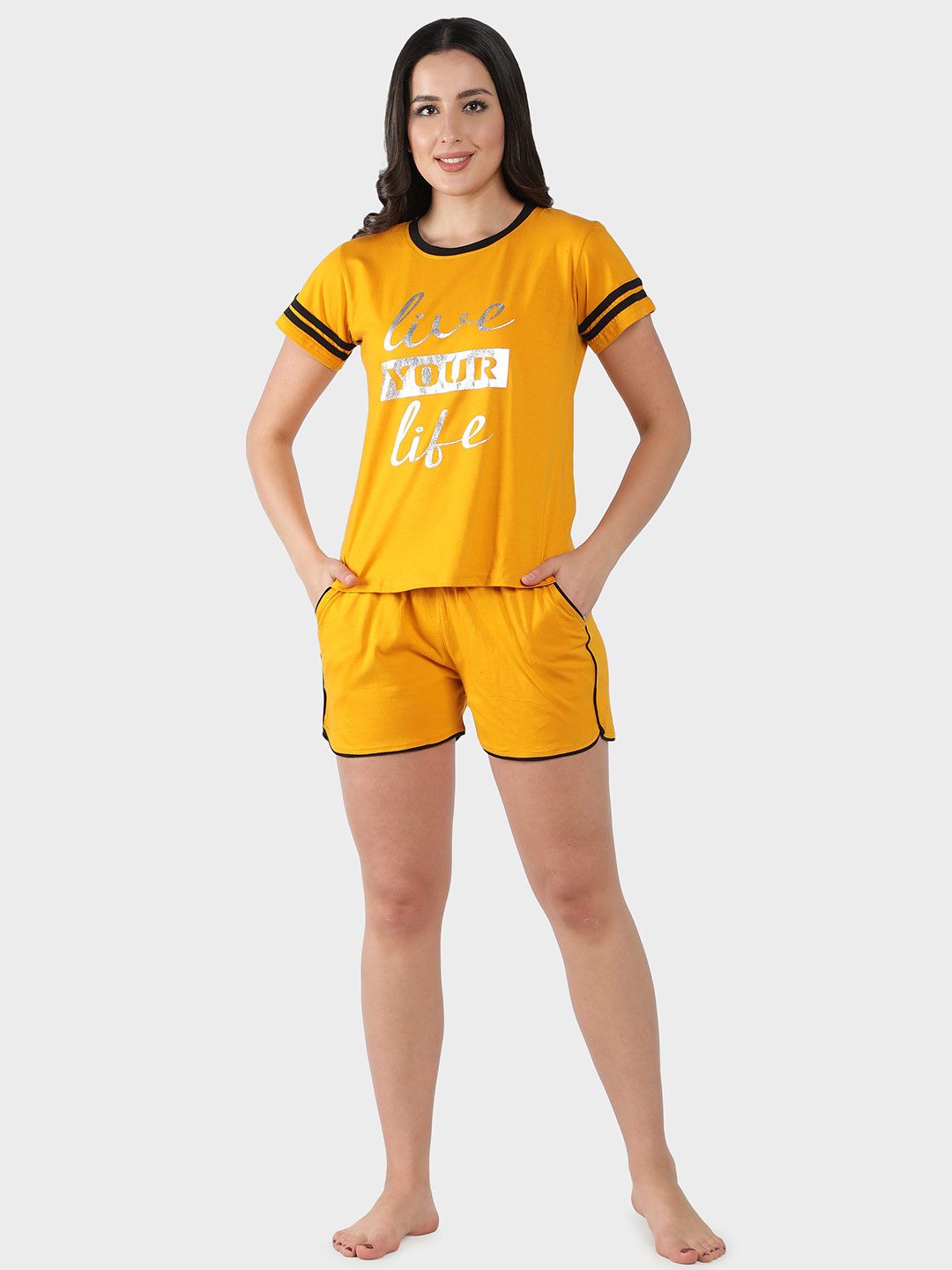 SEPHANI Women Yellow Printed Night suit