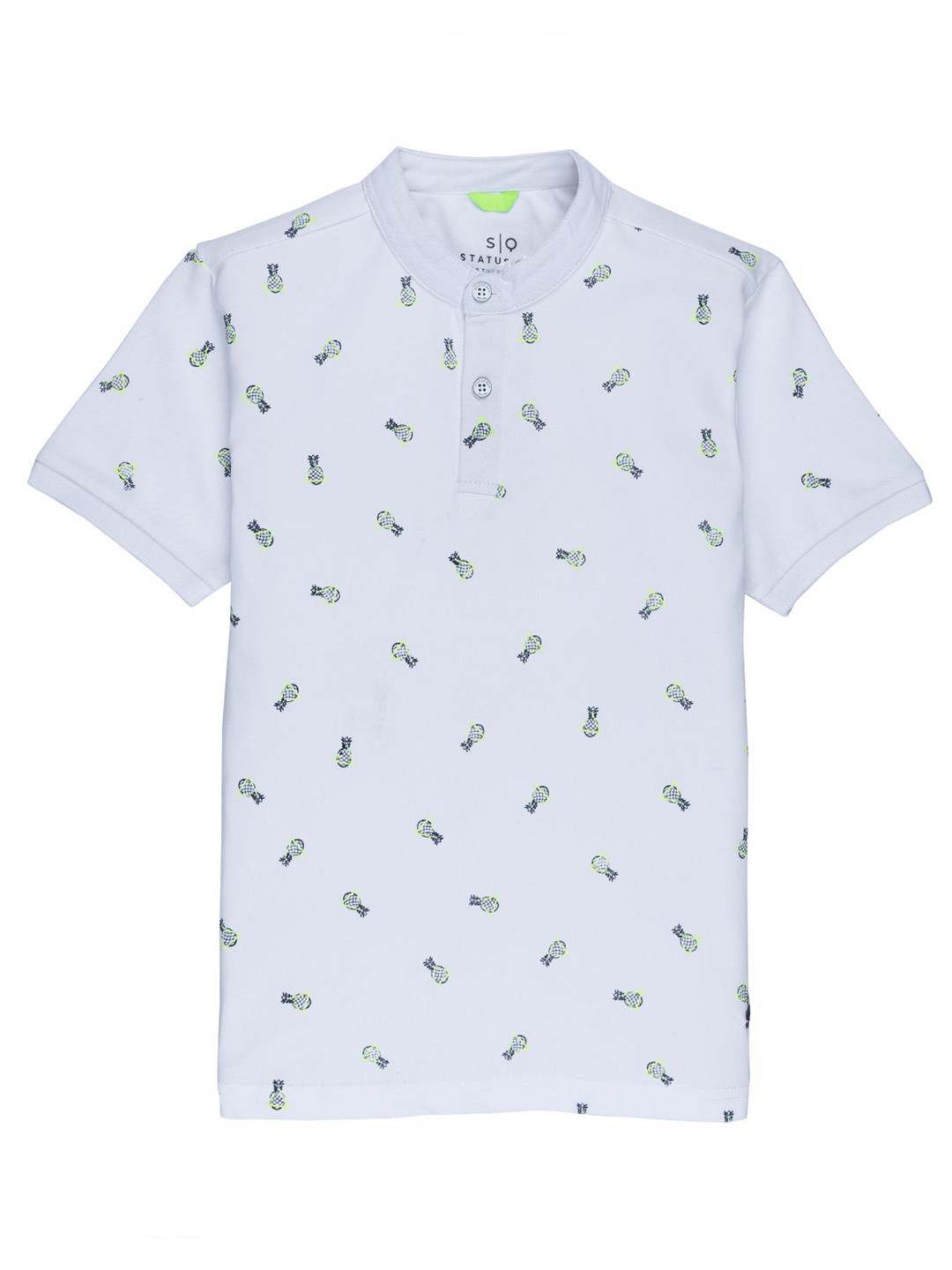 Status Quo Boys White Printed Polo Collar Tropical T-shirt