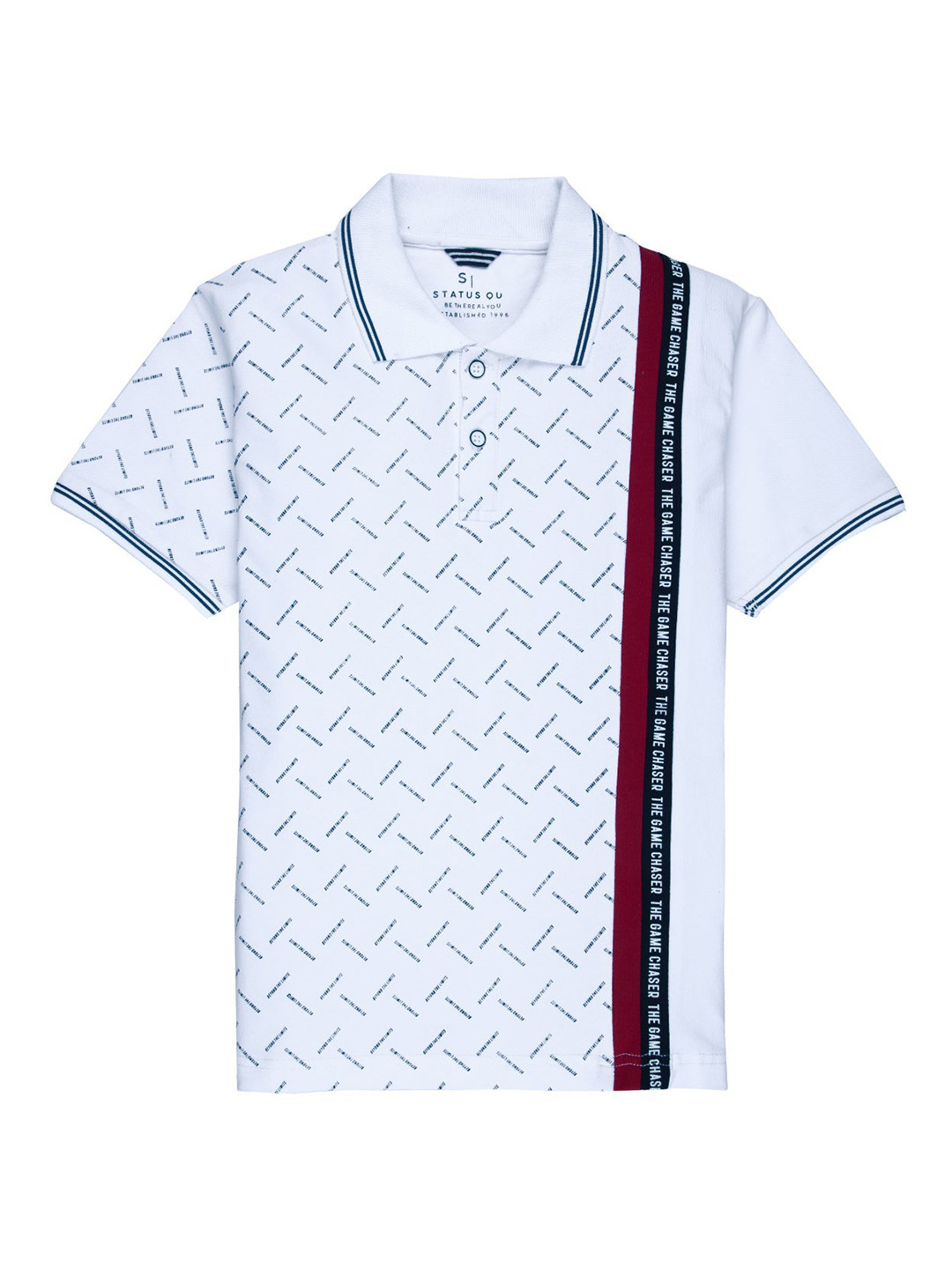 Status Quo Boys White Printed Polo Collar T-shirt