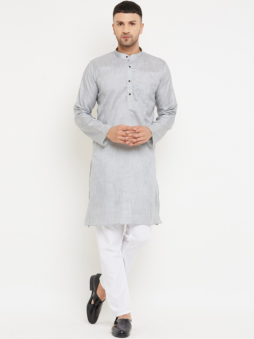 Armaan Ethnic Men Grey Thread Work Pastels Kurta