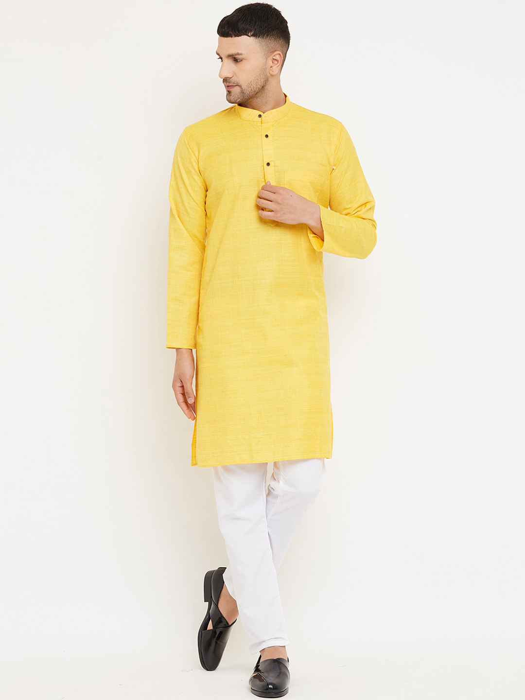 Armaan Ethnic Men Yellow Embroidered Thread Work Pastels Kurta