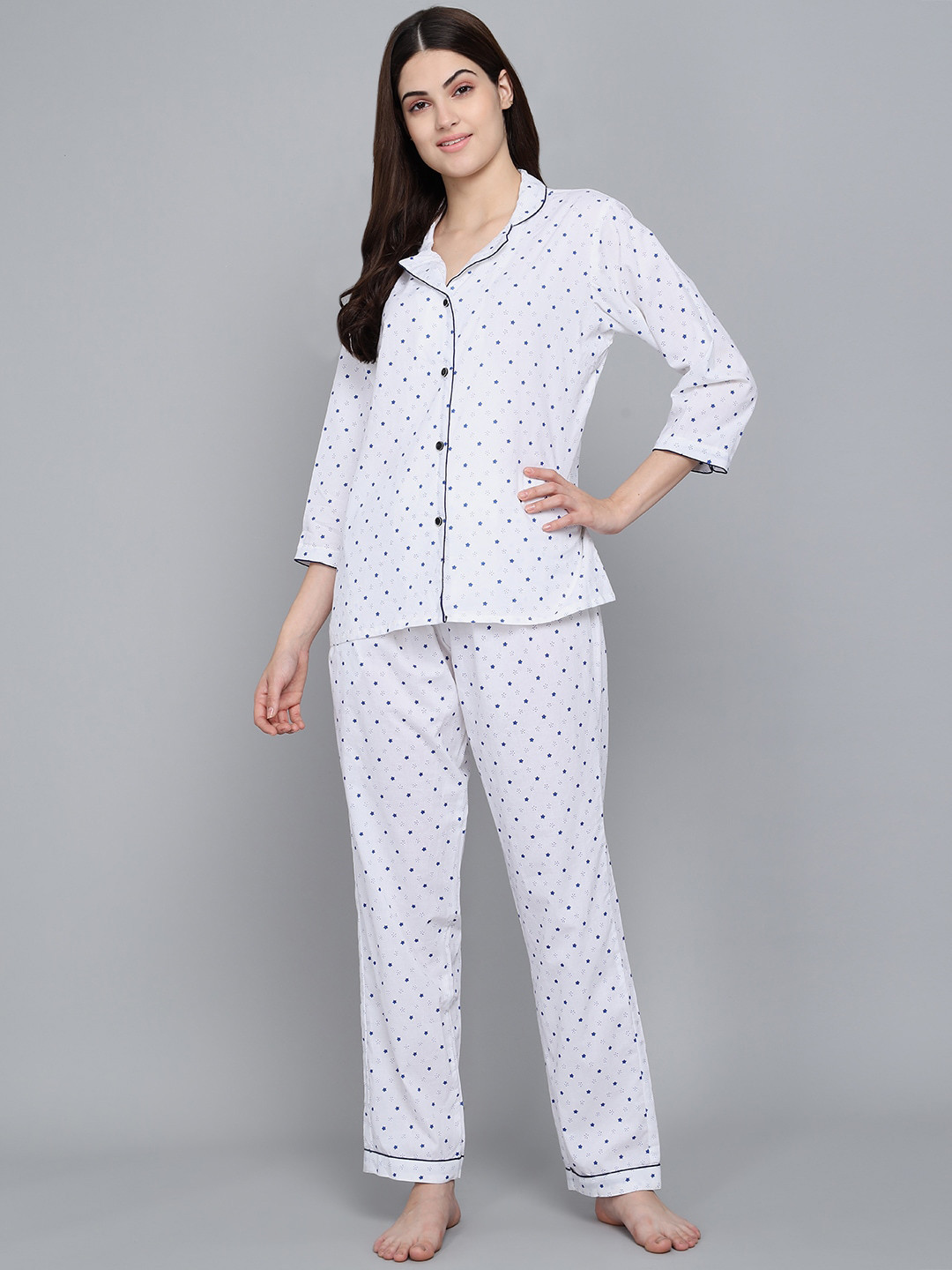 SEPHANI Women Blue & White Printed Night suit