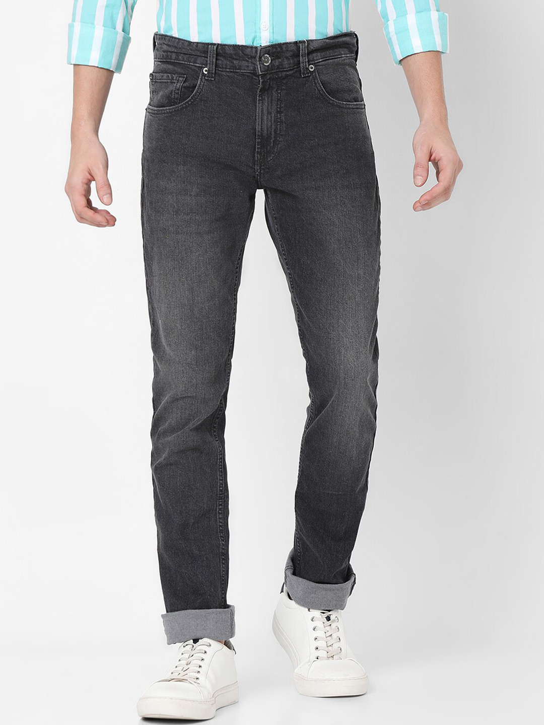 SPYKAR Men Black Slim Fit Heavy Fade Jeans