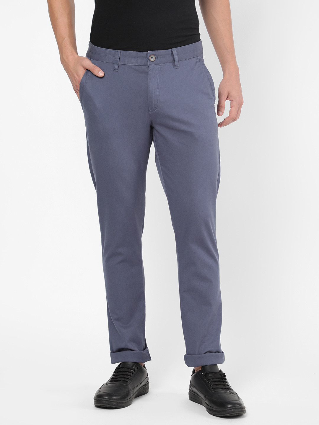 AD By Arvind Men Blue Modern Slim Fit Flat Front Chinos