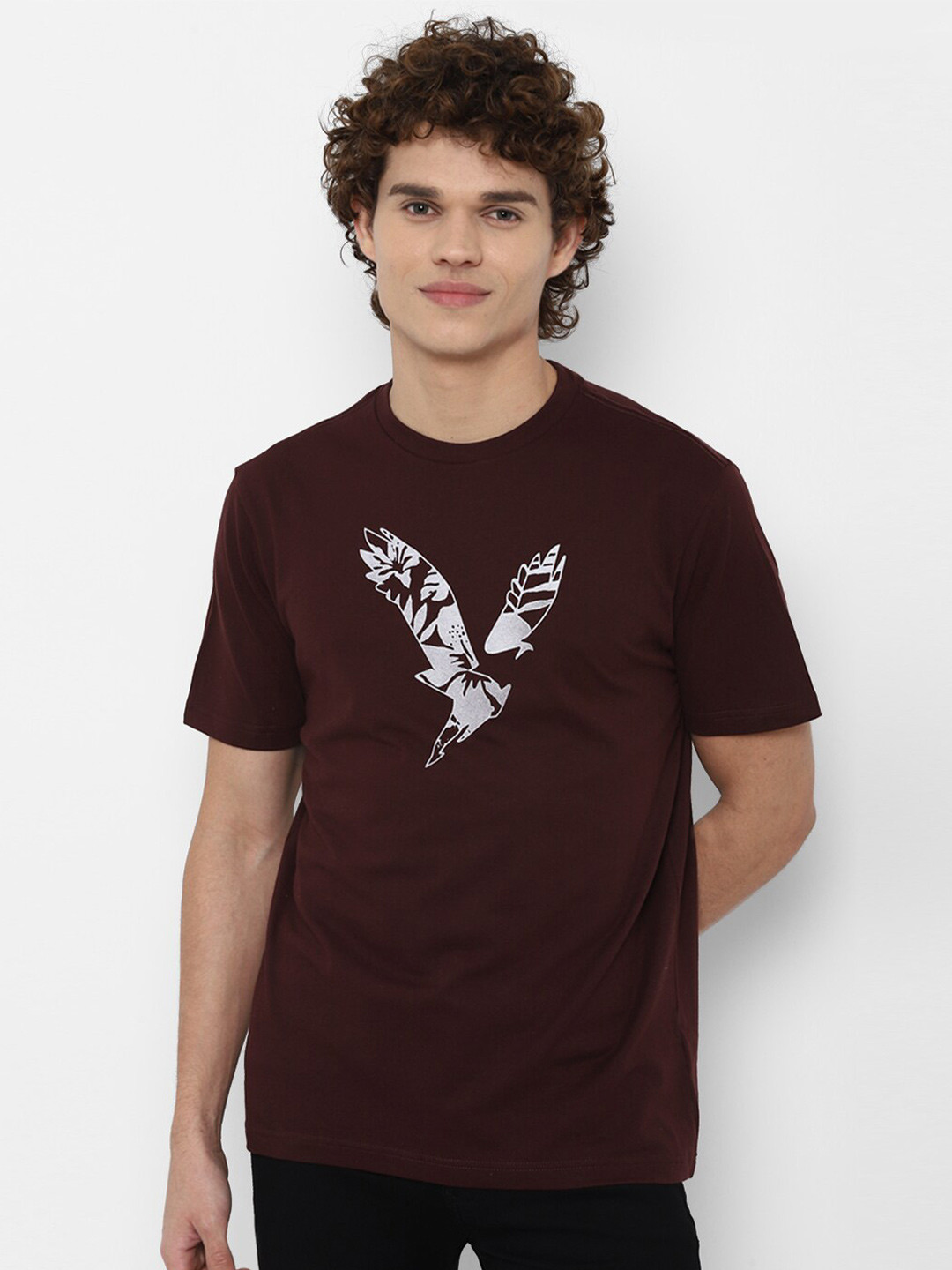 AMERICAN EAGLE OUTFITTERS Men Burgundy Printed 100% Cotton ??????? T-shirt