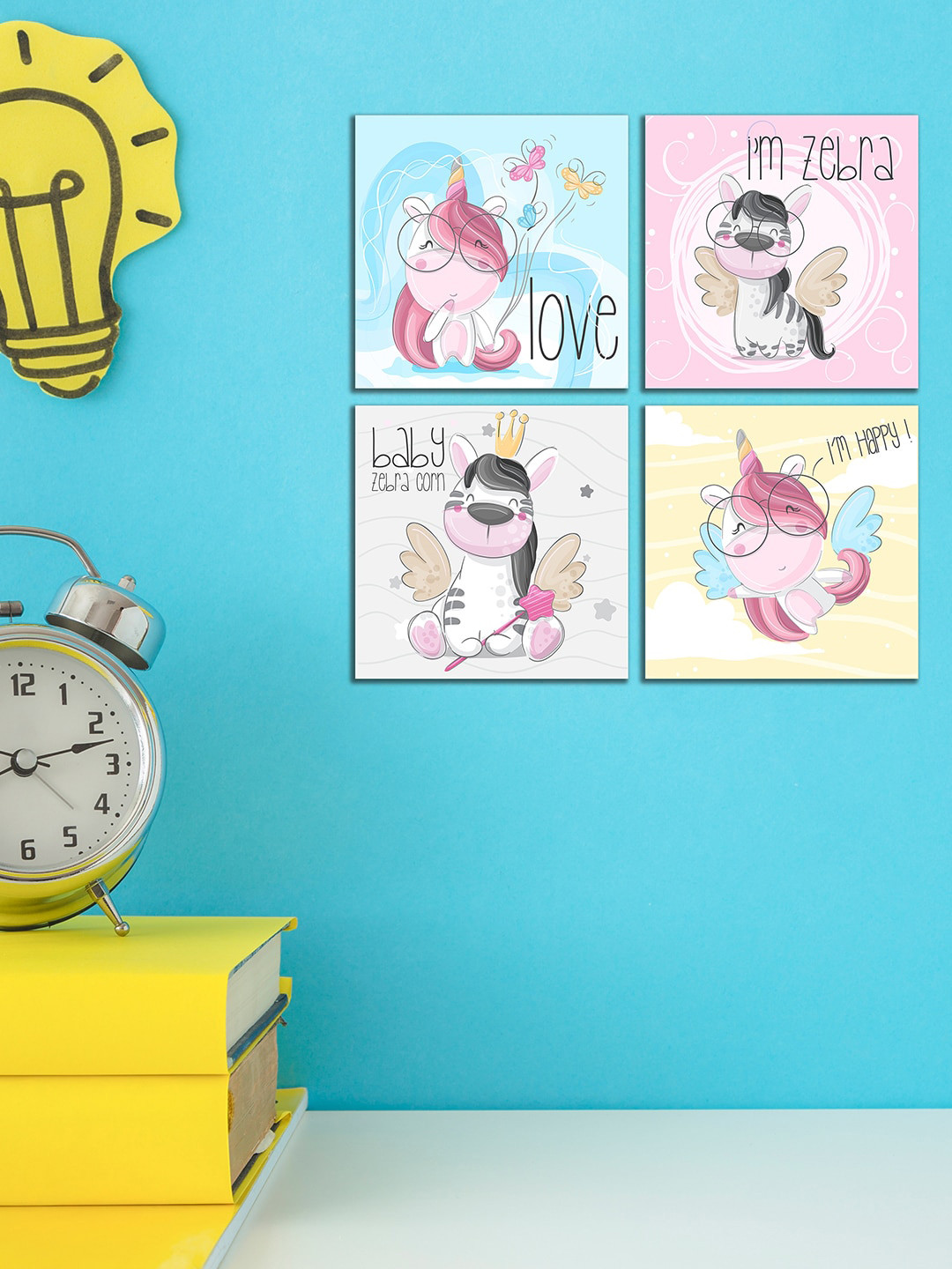WENS Kids Set Of 4 Pink & Blue Cute Cartoon Wall Panels