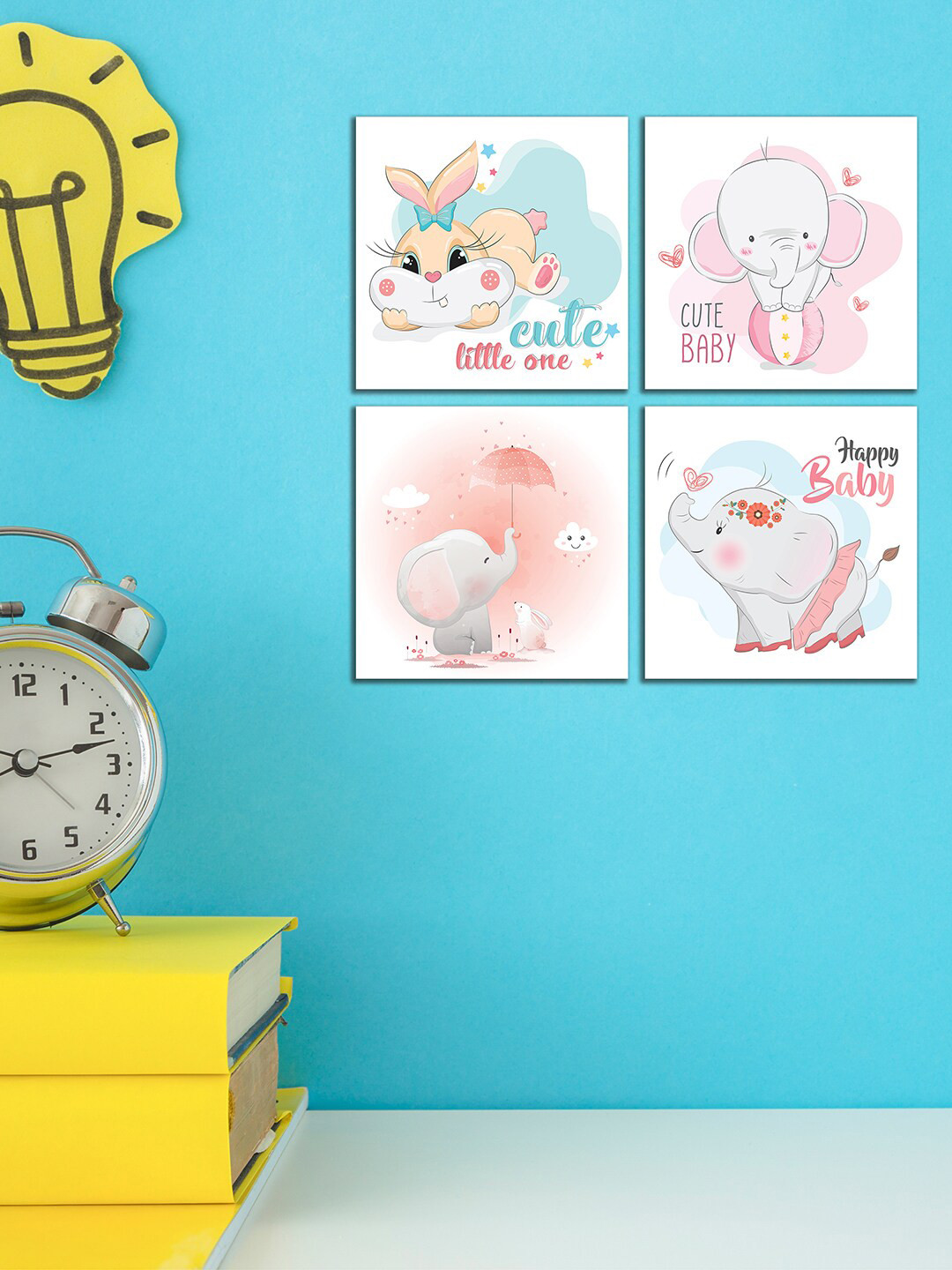 WENS Kids Set of 4 Pink & White Cute & Happy Baby Printed Wall Panels