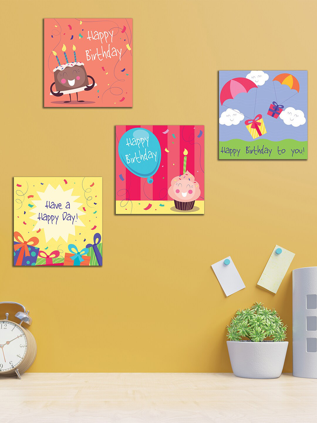 WENS Kids Set of 4 Red & Blue Birthday Wishes Wall Art Panels