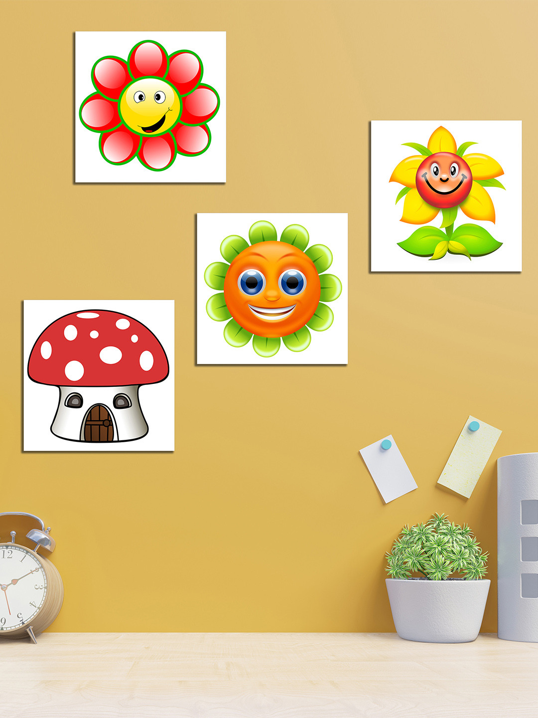 WENS MDF 4 Piece Wall Square Paintings Wall Art - 11 x 11 In