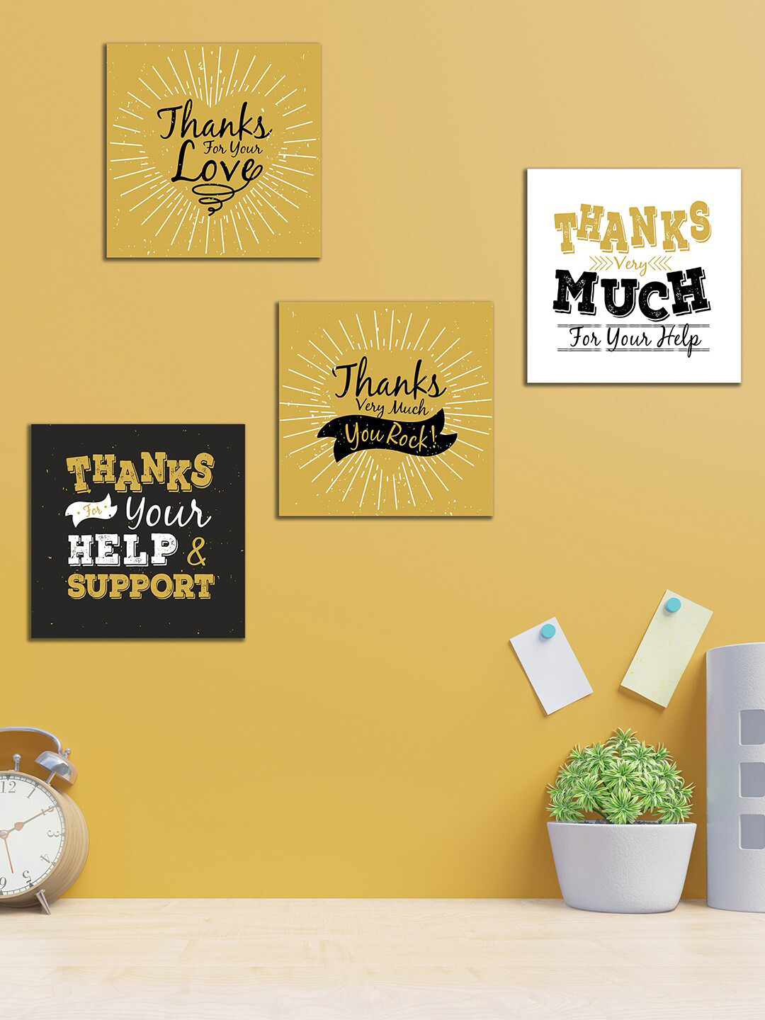 WENS Set of 4 Black & Beige Thank You Printed Art Wall Art