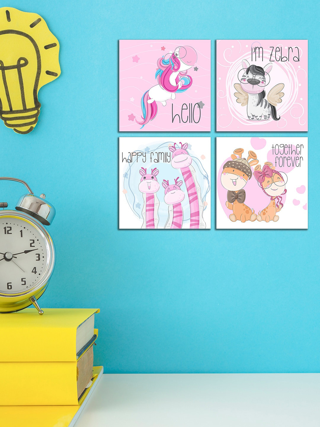 WENS CUTE CARTOON MDF Matte Hanging Hall 4Pcs Abstract Wall Decor-11In