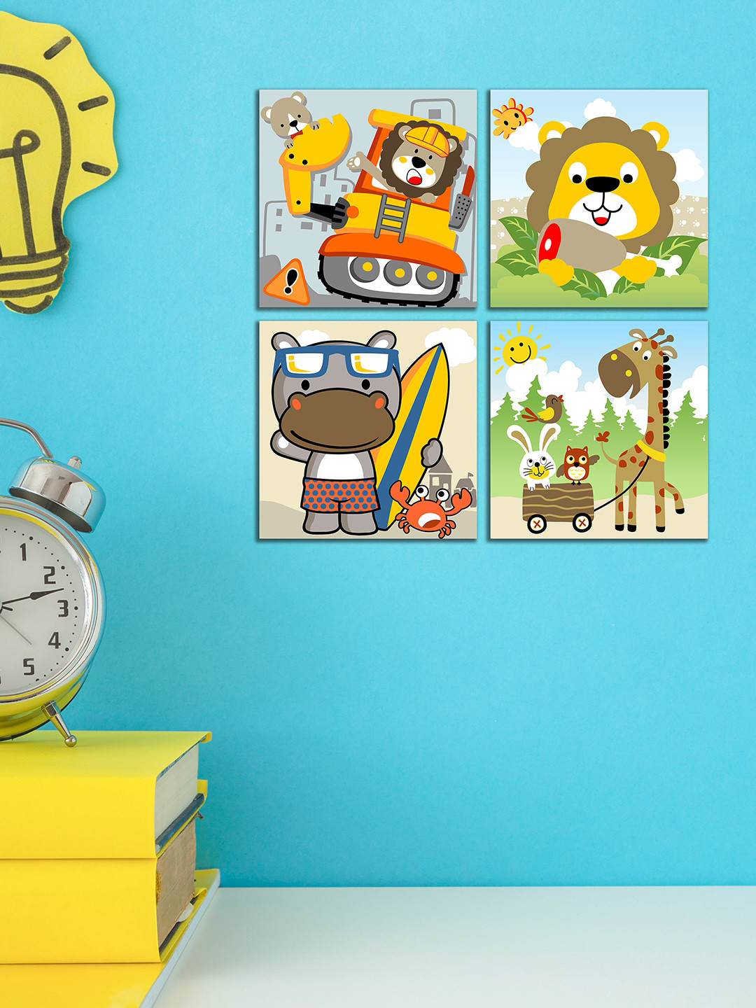 WENS Set Of 4 Yellow and BrownCute Cartoon Printed Laminated Wall Panels