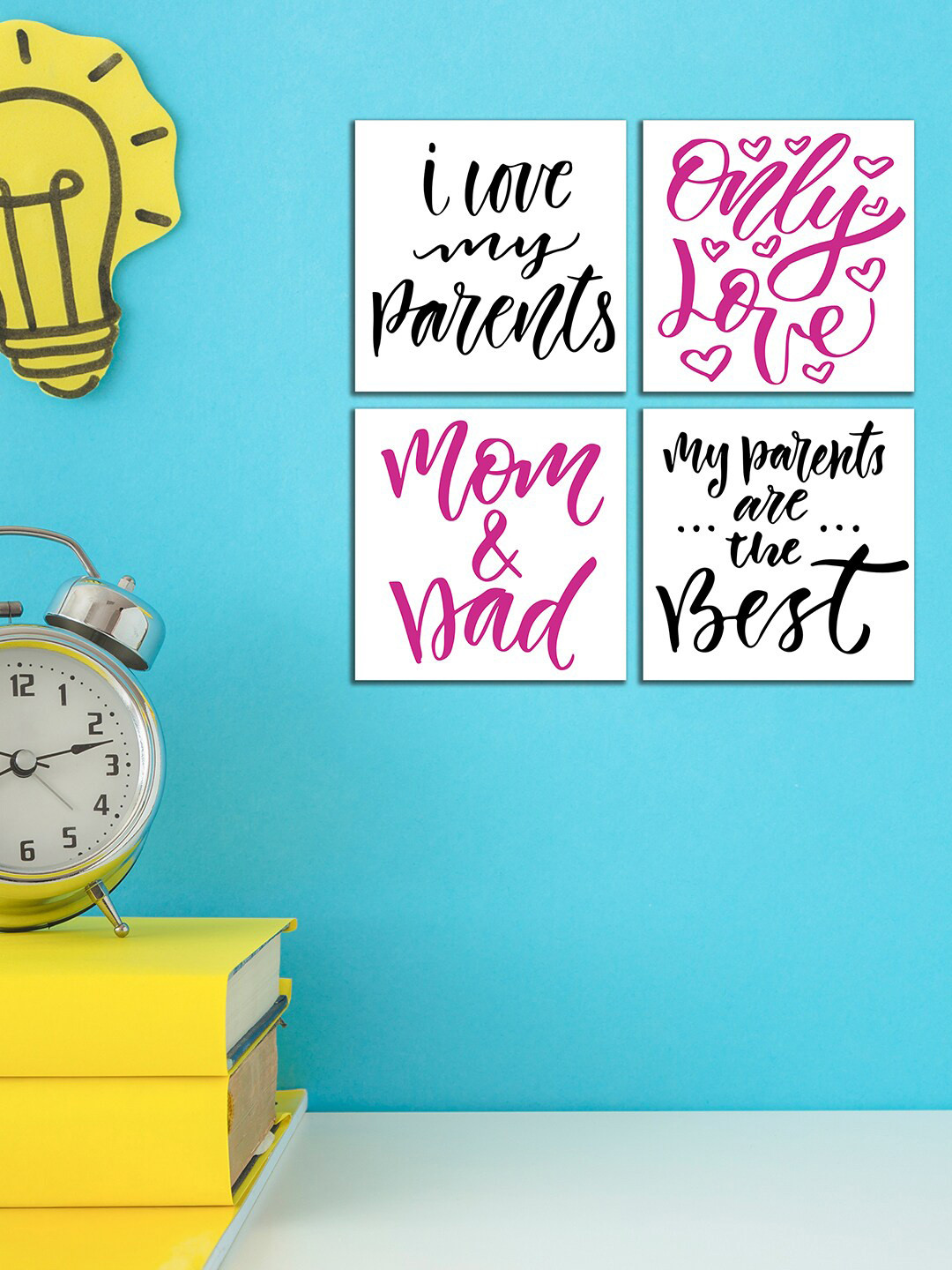 WENS 4 Pieces White and Pink Love U Parents Printed Wall Art