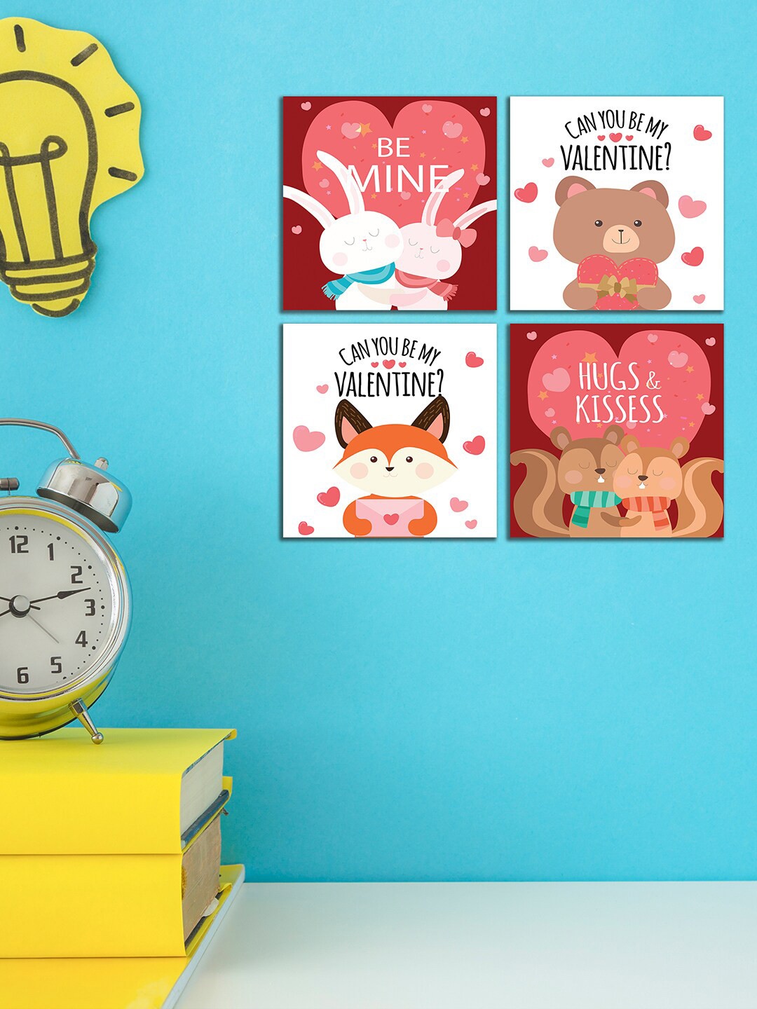 WENS Set Of 4 White and Pink Baby Valentine Wall Art Panels