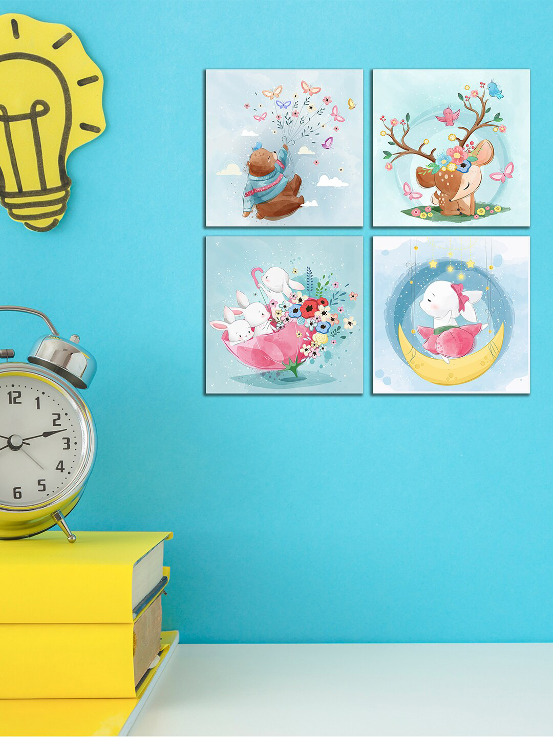 WENS MDF 4 Piece Wall Square Paintings Wall Art - 11 x 11 In