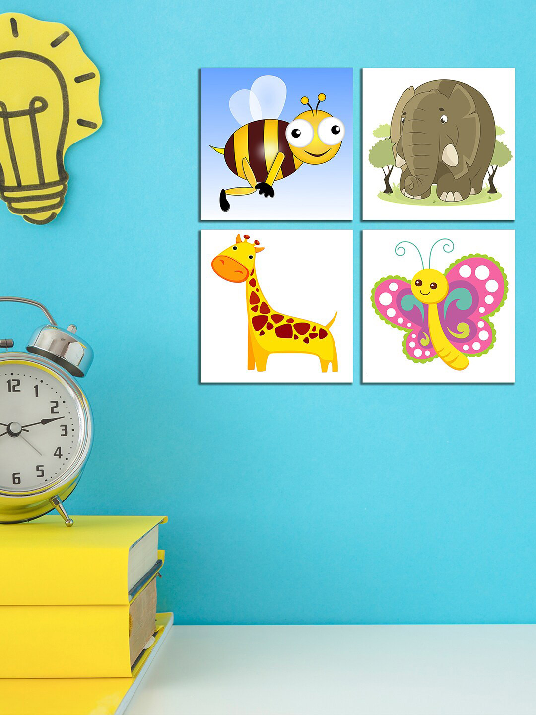 WENS White MDF 4 Pcs Wall Living Room Square Potrait Paintings Wall Art -11 x 11In